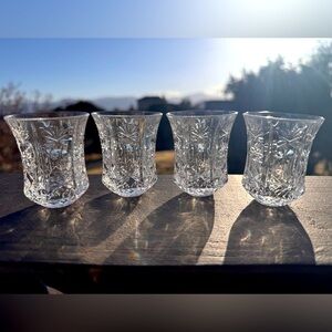 4 Royal Crystal Rock IMPERO Crystal Shot Glasses Italy + Crystal Toothpick Hldrs